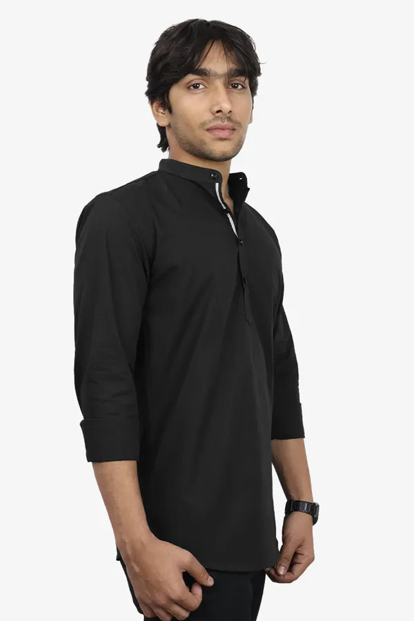 Black_Slim_Fit_Premium_Mandarin_Collar_Casual_Shirt_For_Men