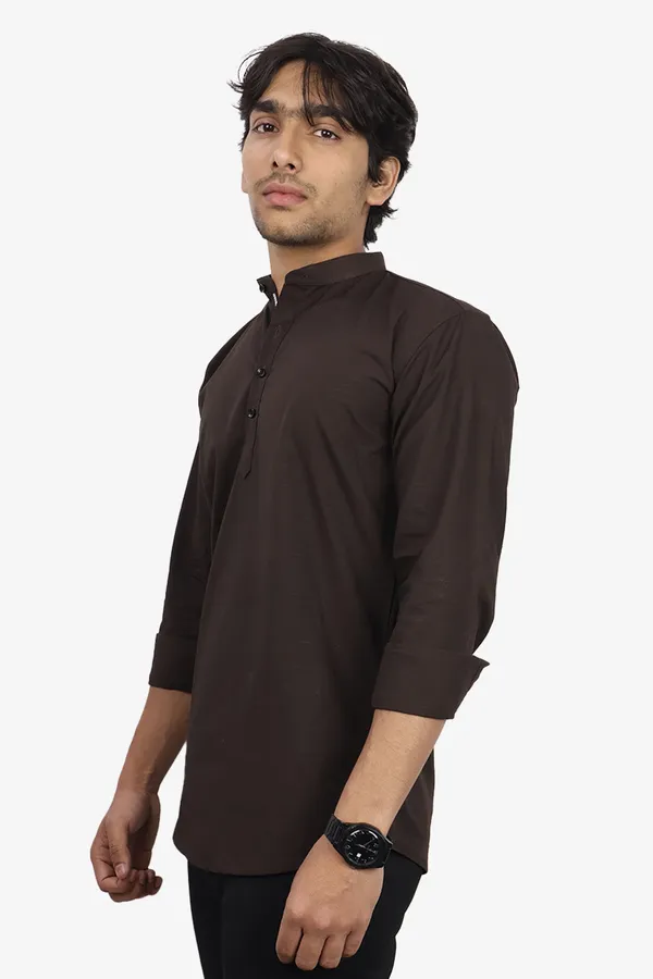 Dark_Brown_Slim_Fit_Premium_Mandarin_Collar_Casual_Shirt_For_Men