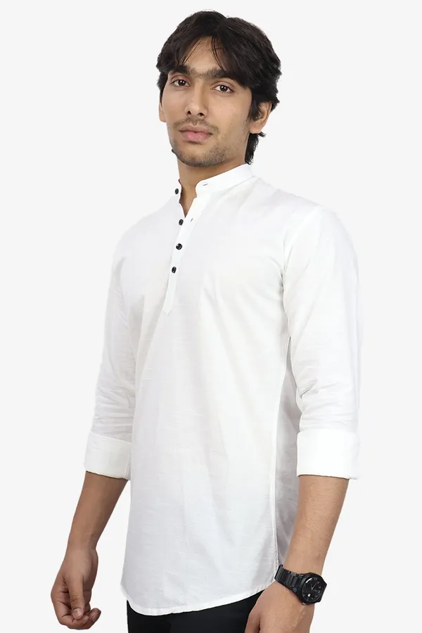 White_Slim_Fit_Premium_Mandarin_Collar_Casual_Shirt_For_Men