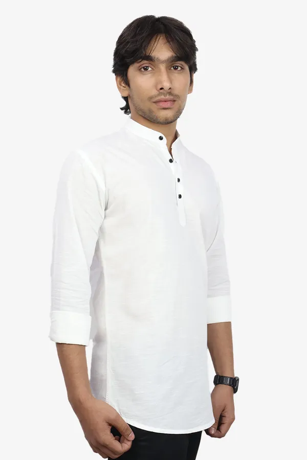 White_Slim_Fit_Premium_Mandarin_Collar_Casual_Shirt_For_Men