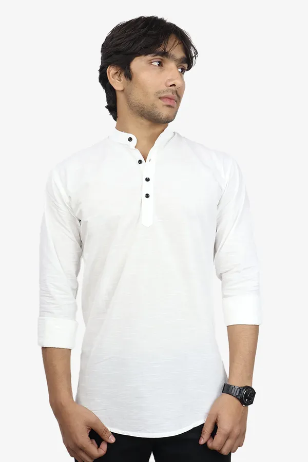 White_Slim_Fit_Premium_Mandarin_Collar_Casual_Shirt_For_Men