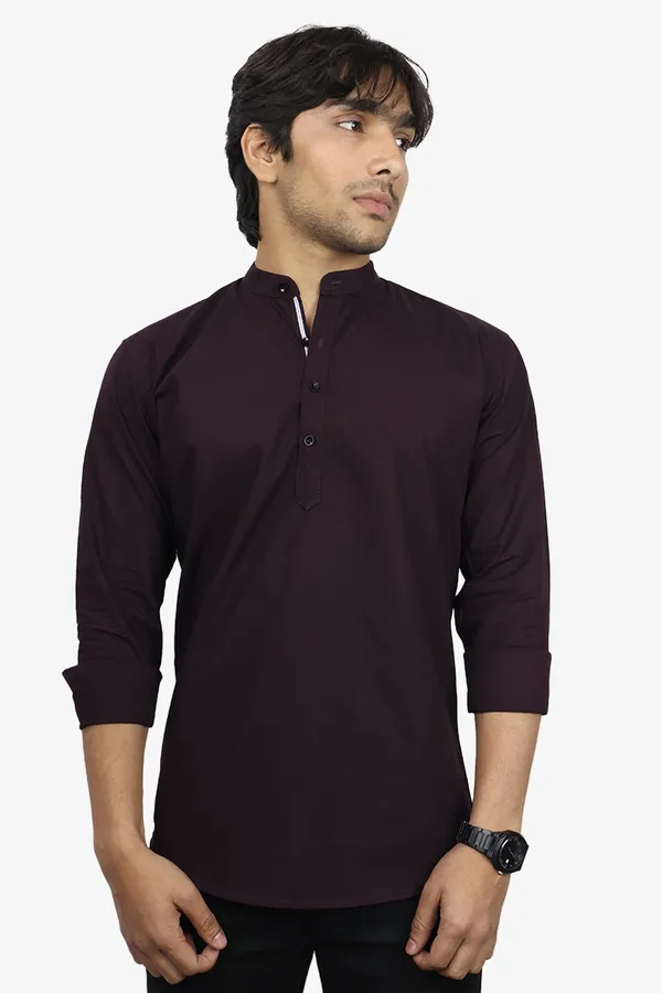 Wine_Slim_Fit_Premium_Mandarin_Collar_Casual_Shirt_For_Men