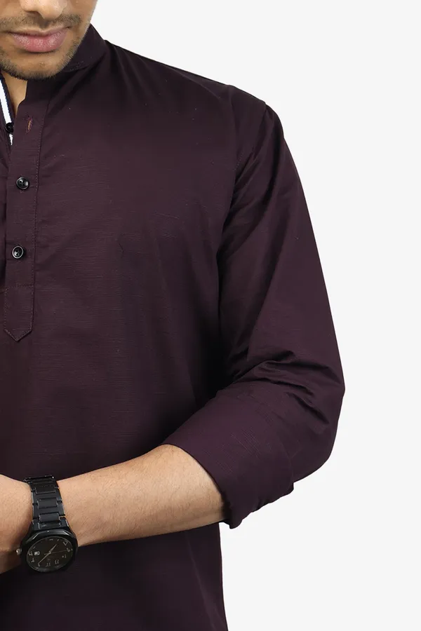 Wine_Slim_Fit_Premium_Mandarin_Collar_Casual_Shirt_For_Men