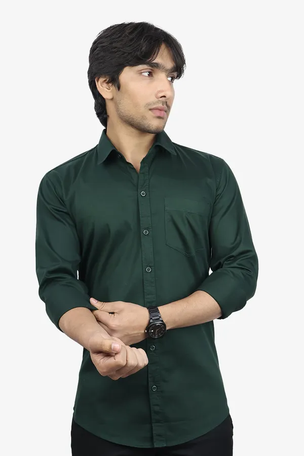 Dark_Green_Slim_Fit_Premium_Casual_Shirt_For_Men