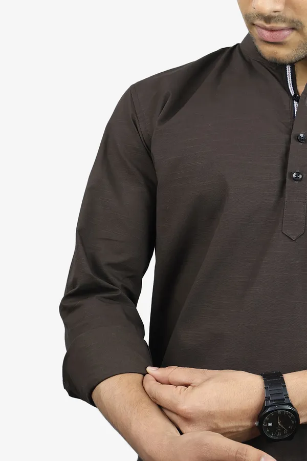 Coffee_Slim_Fit_Premium_Mandarin_Collar_Casual_Shirt_For_Men