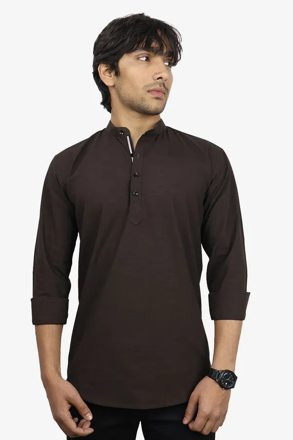 Coffee_Slim_Fit_Premium_Mandarin_Collar_Casual_Shirt_For_Men