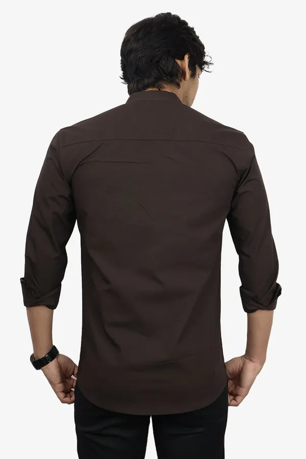 Coffee_Slim_Fit_Premium_Mandarin_Collar_Casual_Shirt_For_Men
