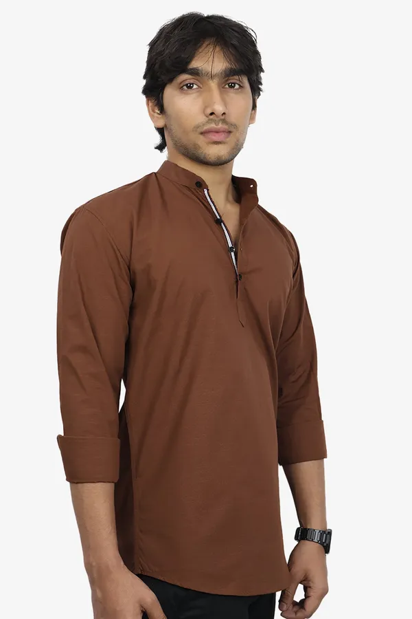 Brown_Slim_Fit_Premium_Mandarin_Collar_Casual_Shirt_For_Men