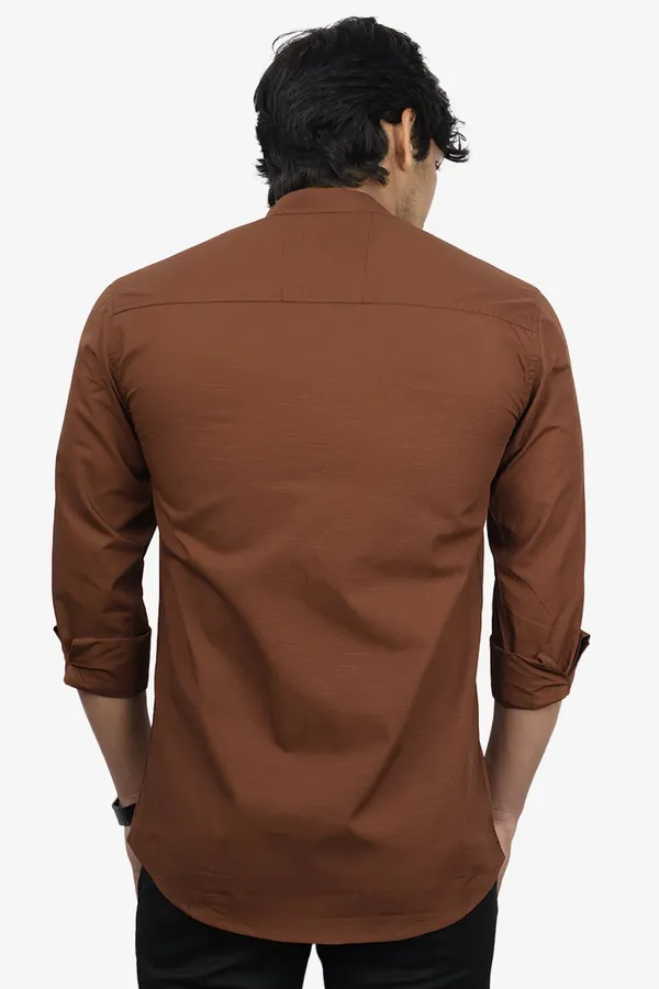 Brown_Slim_Fit_Premium_Mandarin_Collar_Casual_Shirt_For_Men