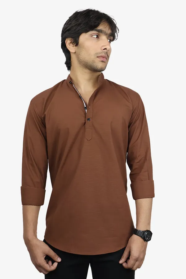 Brown_Slim_Fit_Premium_Mandarin_Collar_Casual_Shirt_For_Men