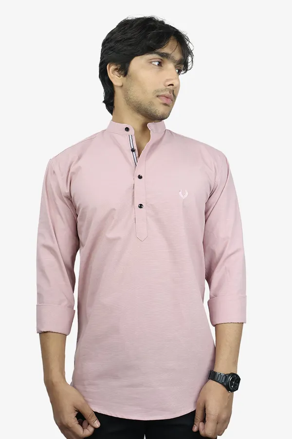 Peach_Slim_Fit_Premium_Mandarin_Collar_Casual_Shirt_For_Men