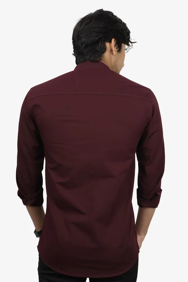 Maroon_Cotton_Blend_Slim_Fit_Premium_Mandarin_Collar_Casual_Shirt_For_Men