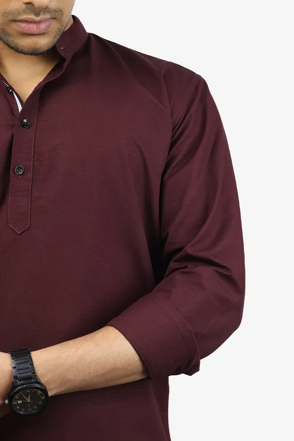 Maroon_Cotton_Blend_Slim_Fit_Premium_Mandarin_Collar_Casual_Shirt_For_Men