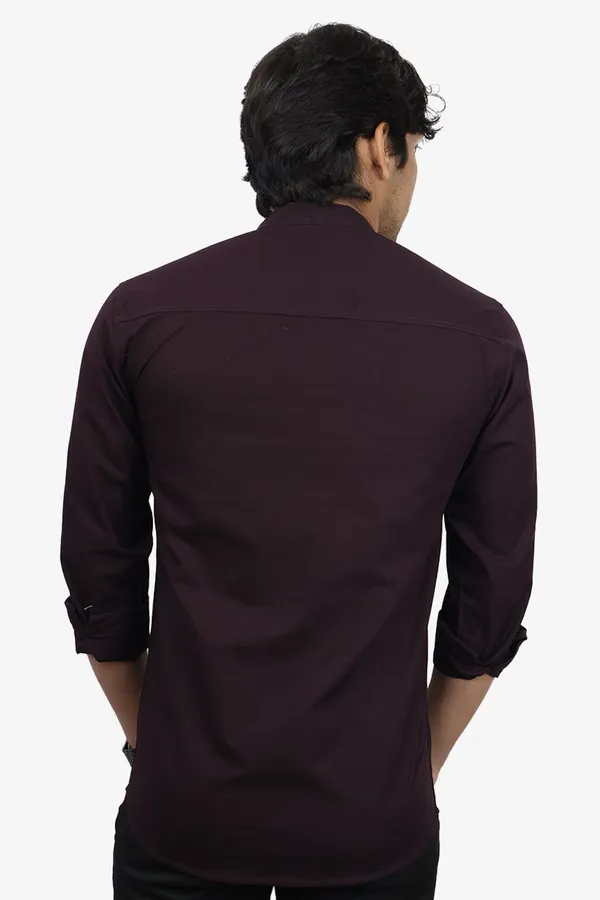 Wine_Slim_Fit_Premium_Mandarin_Collar_Casual_Shirt_For_Men