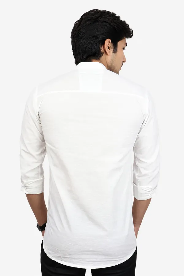 White_Slim_Fit_Premium_Mandarin_Collar_Casual_Shirt_For_Men