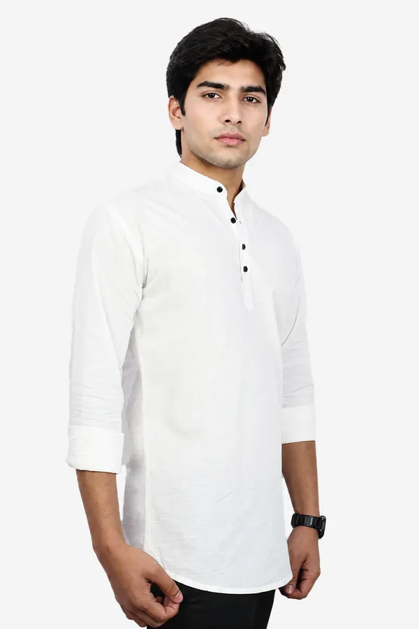 White_Slim_Fit_Premium_Mandarin_Collar_Casual_Shirt_For_Men