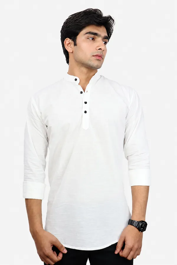 White_Slim_Fit_Premium_Mandarin_Collar_Casual_Shirt_For_Men