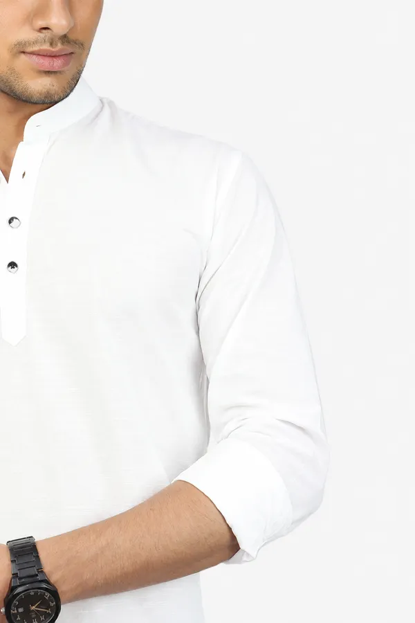 White_Slim_Fit_Premium_Mandarin_Collar_Casual_Shirt_For_Men