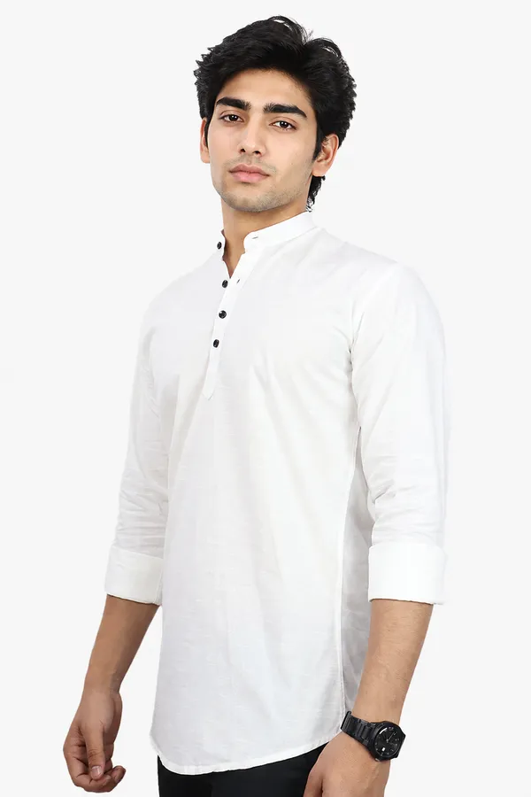 White_Slim_Fit_Premium_Mandarin_Collar_Casual_Shirt_For_Men