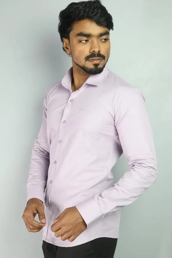 Light_Lavender_Cotton_Blend_Slim_Fit_Casual_Shirt_Solid_Linen_Full_Sleeve_For_Men