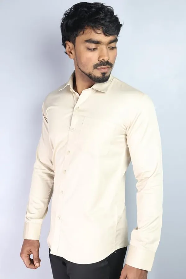 Cream_Cotton_Blend_Slim_Fit_Casual_Shirt_Solid_Satin_Full_Sleeve_For_Men