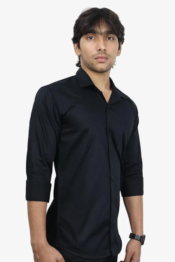 Black_Cotton_Blend_Slim_Fit_Casual_Shirt_Solid_Satin_Full_Sleeve_For_Men