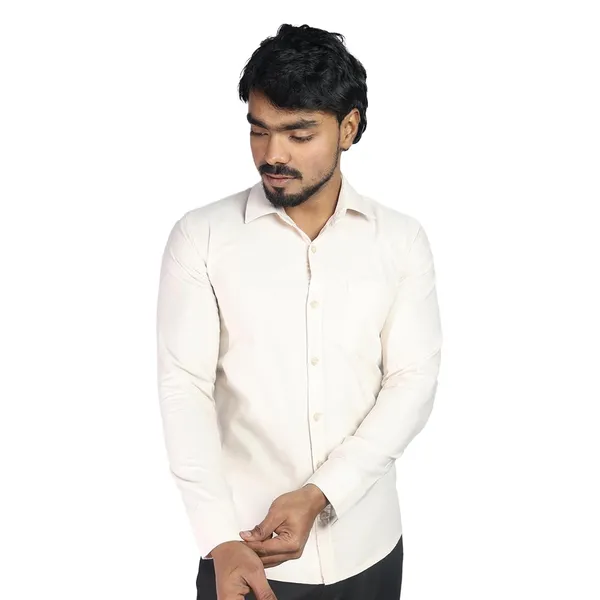 Cream_Cotton_Blend_Slim_Fit_Casual_Shirt_Solid_Oxward_Full_Sleeve_For_Men
