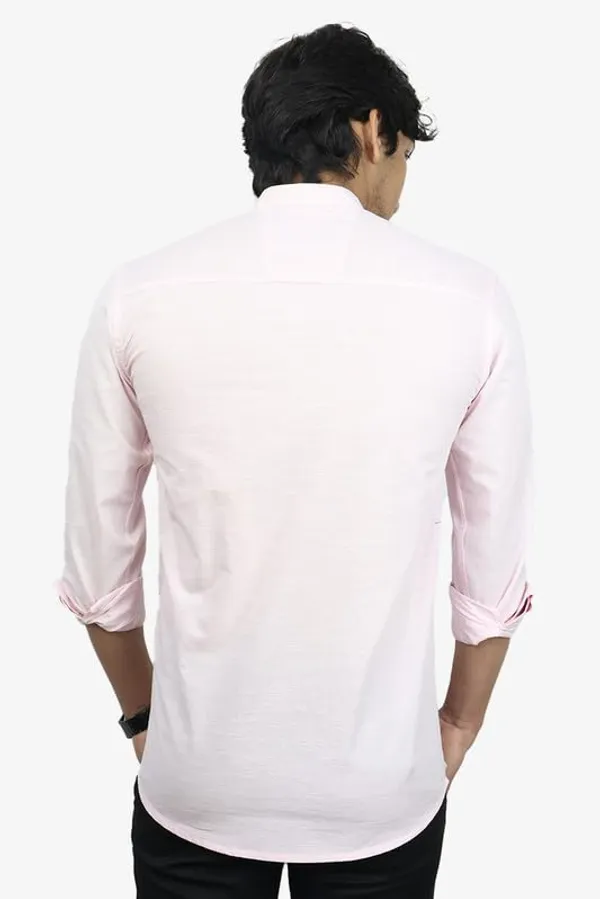 Pink_Cotton_Blend_Slim_Fit_Short_Kurta_Solid_Linen_Kurta_Mandarin_Collar_Full_Sleeve_For_Men