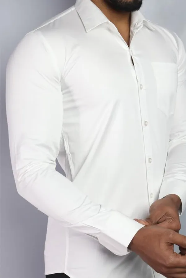 White_Cotton_Blend_Slim_Fit_Casual_Shirt_Solid_Satin_Full_Sleeve_For_Men