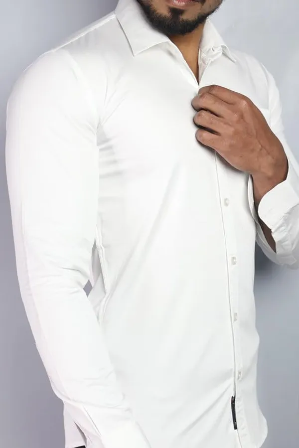 White_Cotton_Blend_Slim_Fit_Casual_Shirt_Solid_Satin_Full_Sleeve_For_Men