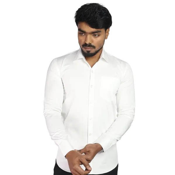 White_Cotton_Blend_Slim_Fit_Casual_Shirt_Solid_Satin_Full_Sleeve_For_Men