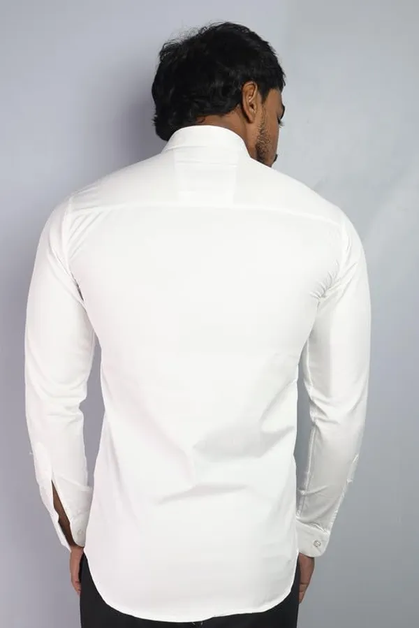 White_Cotton_Blend_Slim_Fit_Casual_Shirt_Solid_Satin_Full_Sleeve_For_Men
