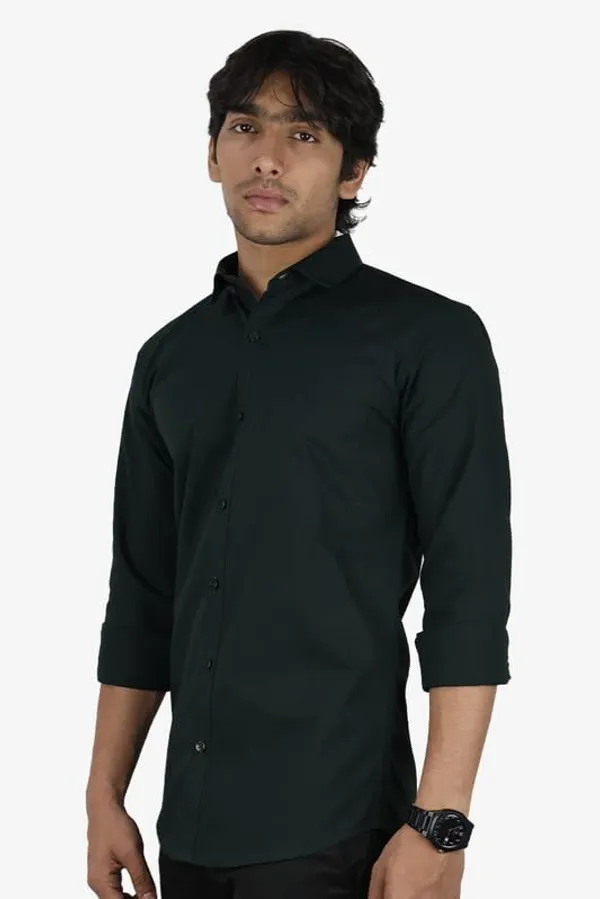 Bottle_Green_Cotton_Blend_Slim_Fit_Casual_Shirt_Solid_Linen_Full_Sleeve_For_Men