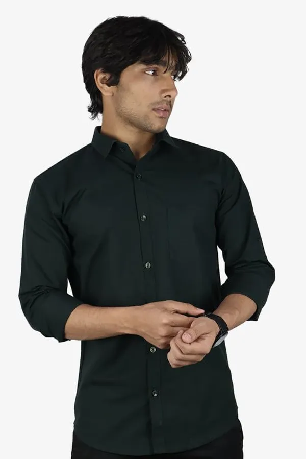 Bottle_Green_Cotton_Blend_Slim_Fit_Casual_Shirt_Solid_Linen_Full_Sleeve_For_Men