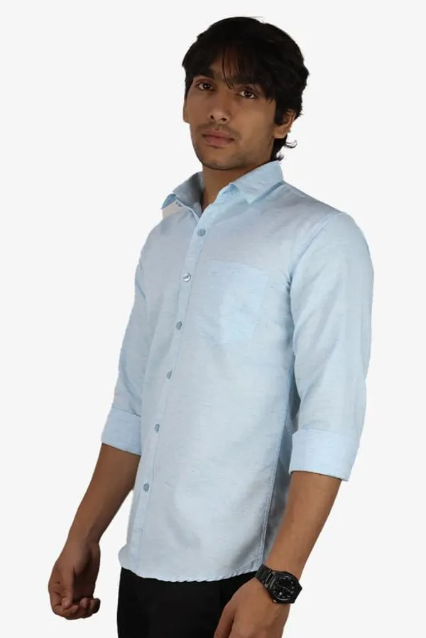 Firozi_Cotton_Blend_Slim_Fit_Casual_Shirt_Solid_Khadi_Full_Sleeve_For_Men