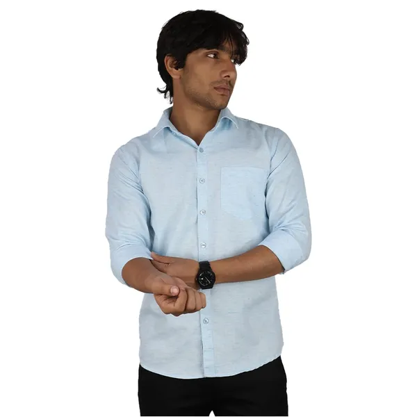 Firozi_Cotton_Blend_Slim_Fit_Casual_Shirt_Solid_Khadi_Full_Sleeve_For_Men