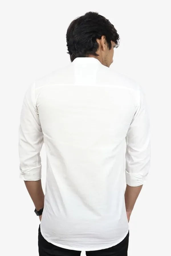 White_Cotton_Blend_Slim_Fit_Short_Kurta_Solid_Linen_Kurta_Mandarin_Collar_Full_Sleeve_For_Men