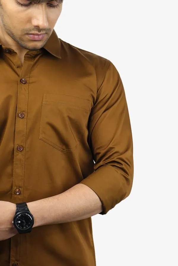 Brown_Cotton_Blend_Slim_Fit_Casual_Shirt_Solid_Satin_Full_Sleeve_For_Men