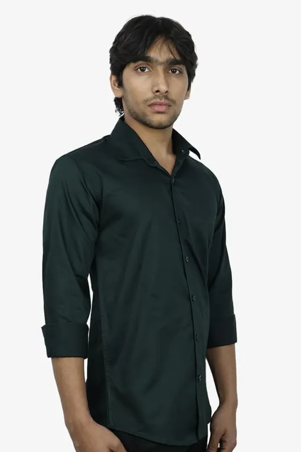 Dark_Green_Cotton_Blend_Slim_Fit_Casual_Shirt_Solid_Satin_Full_Sleeve_For_Men