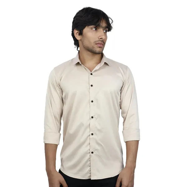 Cream_Satin_Slim_Fit_Casual_Shirt_Solid_Silk_Full_Sleeve_For_Men