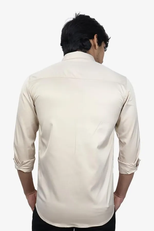 Cream_Satin_Slim_Fit_Casual_Shirt_Solid_Silk_Full_Sleeve_For_Men