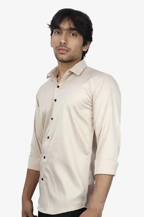 Cream_Satin_Slim_Fit_Casual_Shirt_Solid_Silk_Full_Sleeve_For_Men