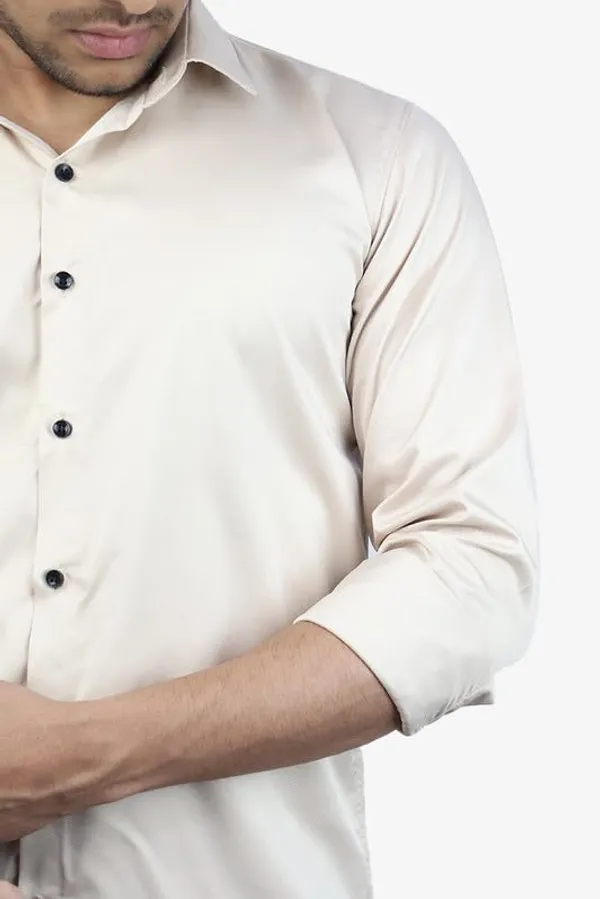 Cream_Satin_Slim_Fit_Casual_Shirt_Solid_Silk_Full_Sleeve_For_Men