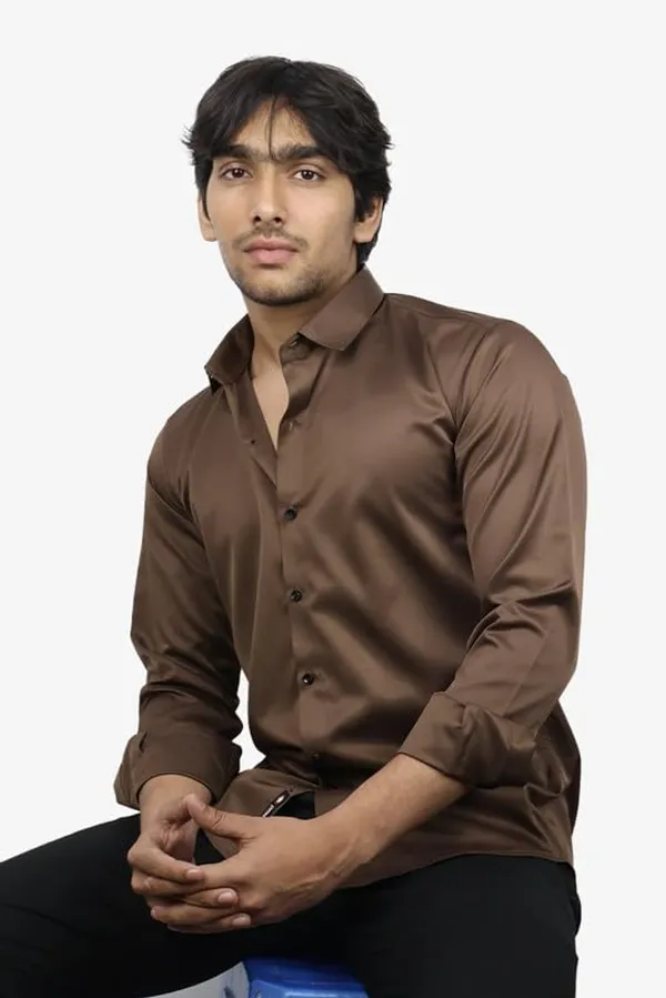 Dark_Brown_Satin_Slim_Fit_Casual_Shirt_Solid_Silk_Full_Sleeve_For_Men