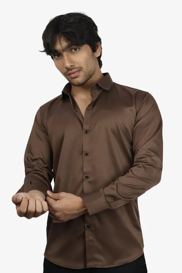 Dark_Brown_Satin_Slim_Fit_Casual_Shirt_Solid_Silk_Full_Sleeve_For_Men