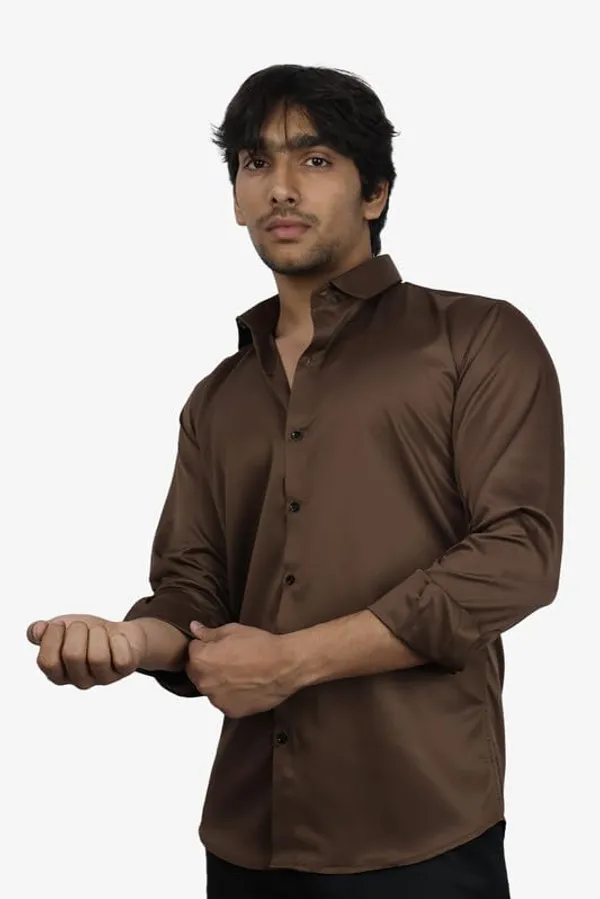 Dark_Brown_Satin_Slim_Fit_Casual_Shirt_Solid_Silk_Full_Sleeve_For_Men