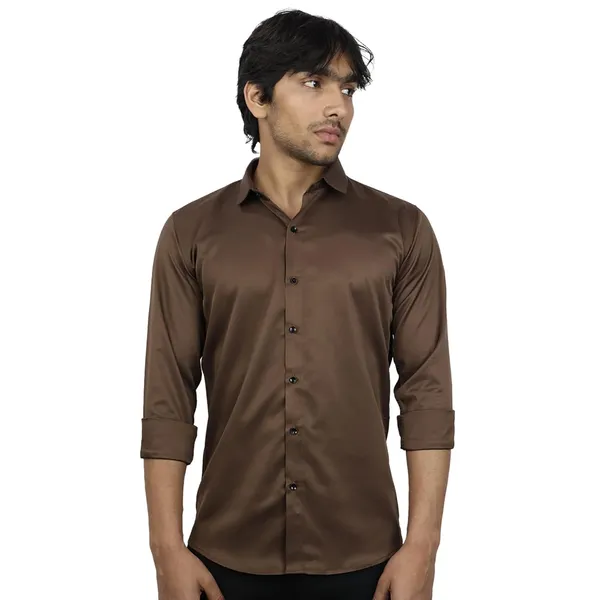 Dark_Brown_Satin_Slim_Fit_Casual_Shirt_Solid_Silk_Full_Sleeve_For_Men