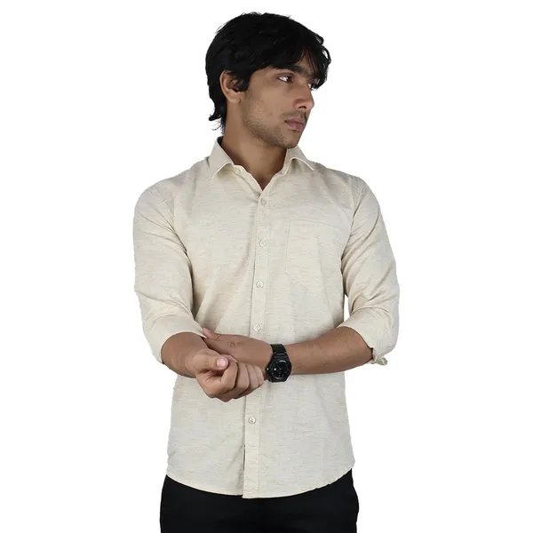 Cream_Cotton_Blend_Slim_Fit_Casual_Shirt_Solid_Khadi_Full_Sleeve_For_Men