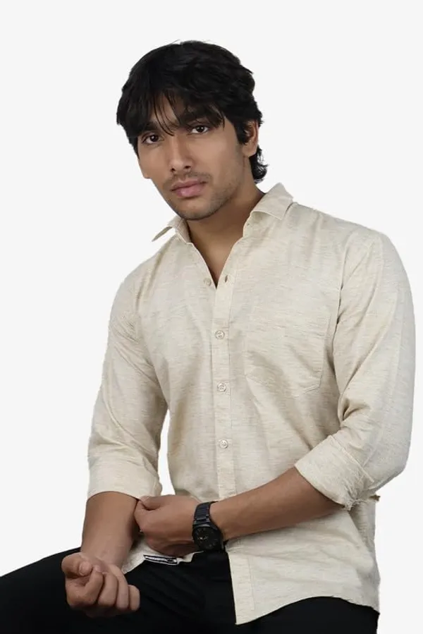 Cream_Cotton_Blend_Slim_Fit_Casual_Shirt_Solid_Khadi_Full_Sleeve_For_Men