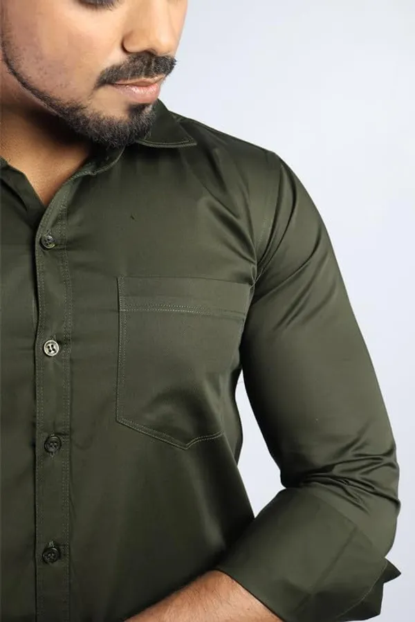 Mehandi_Green_Cotton_Blend_Slim_Fit_Casual_Shirt_Solid_Satin_Full_Sleeve_For_Men